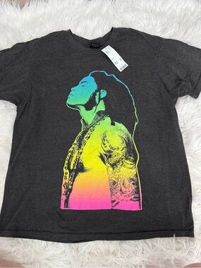 Screen Stars Black Tee with Aqua Accent